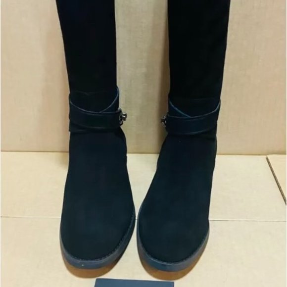 Brand New Coach Essex Suede/Stretch Black Boots - Picture 1 of 5